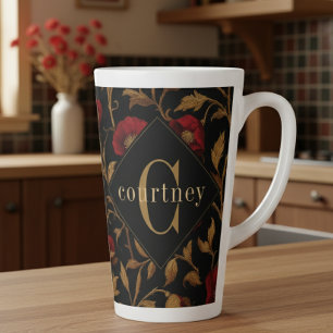 Tasse Latte Recette du monogramme de coquelicot rouge or de Wi