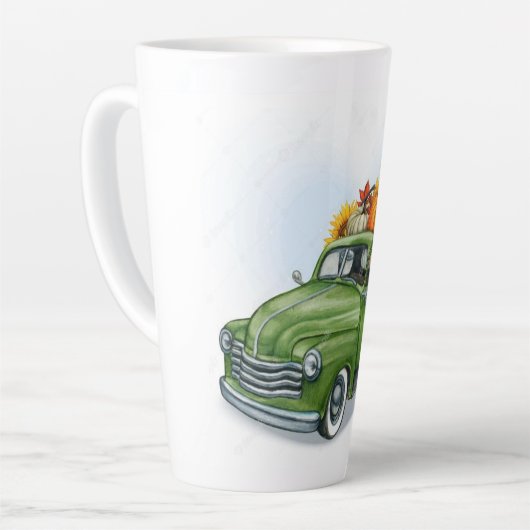 Tasse Latte Récolte d'automne dans un camion vert (Angle gauche)