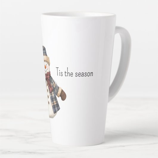 Tasse Latte Red Blue Plaid Christmas Snowman (Angle droit)