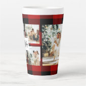 Tasse Latte Red Buffalo Plaid & Collage Photo Avec Initiale (Devant)