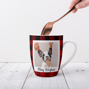 Tasse Latte Red Buffalo Plaid & Joyeux Woofmas Avec Photo Chie
