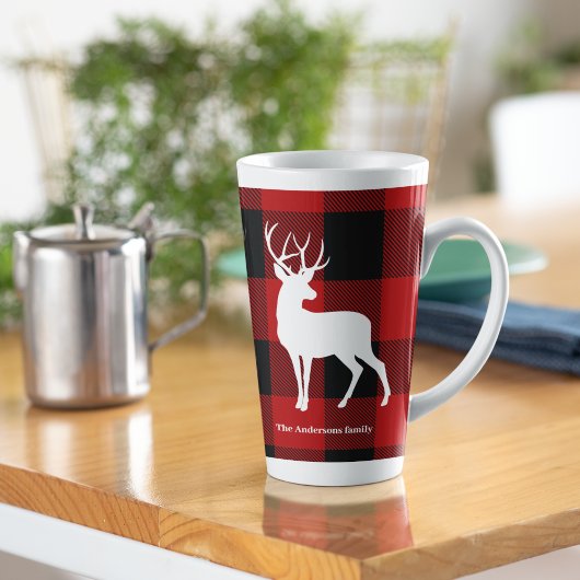 Tasse Latte Red Buffalo Plaid & White Deer | Nom personnel