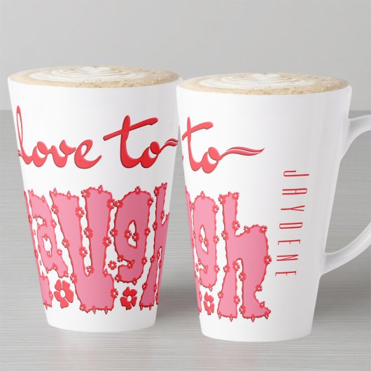 Tasse Latte Red Floral Chunky Text Slogan With Name