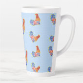 Tasse Latte Red Funny Rooster Cockerel Blue and White Spots Co (Droite)