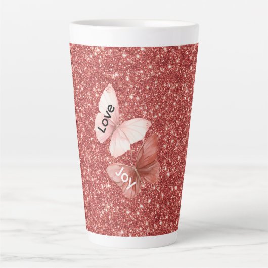 Tasse Latte Red Glitter Pink Love Joy Butterflies (Devant)