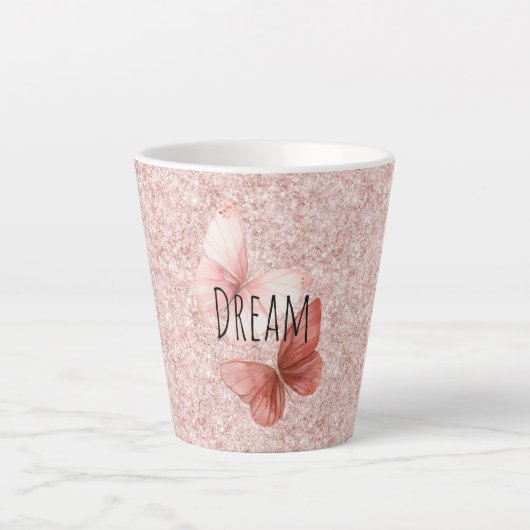 Tasse Latte Red Pink Glitter Butterflies (Devant)
