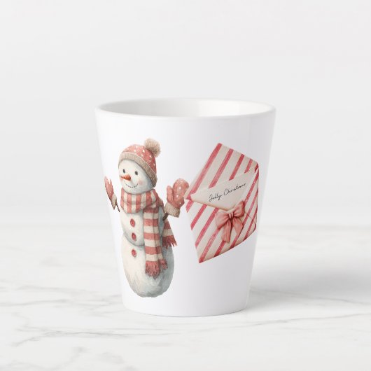 Tasse Latte Red Stripes Jolly Christmas Snowman (Devant)
