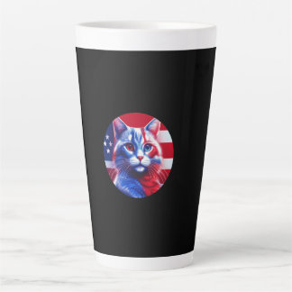 Tasse Latte Red White & Blue Cat With American Flag Background