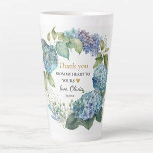 Tasse Latte Remerciement de douche de mariée Hydrangeas bleues