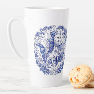 Tasse Latte Renard à neuf queues Kitsune Imari Style Bleu Blan