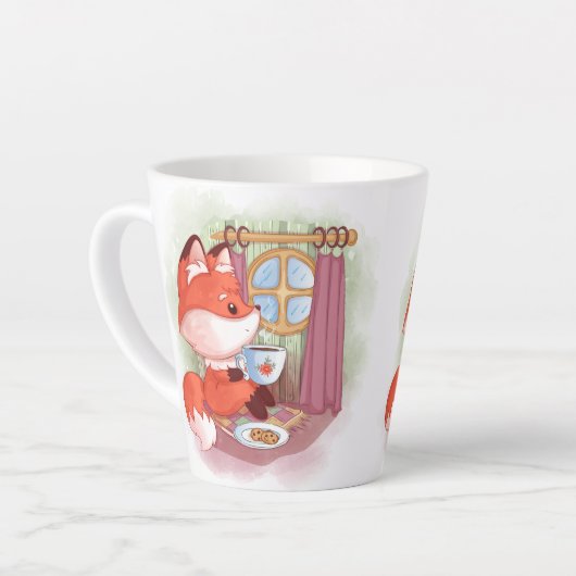 Tasse Latte Renard aquarelle avec thé et biscuits (Angle gauche)