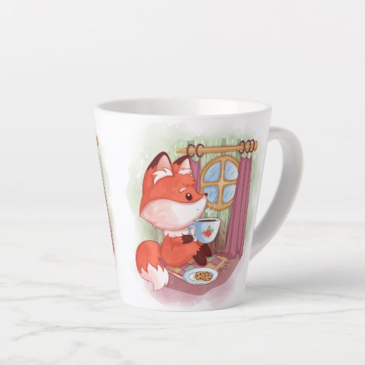 Tasse Latte Renard aquarelle avec thé et biscuits (Angle droit)