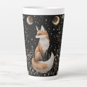 Tasse Latte Renard céleste mystique et fleurs