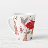 Tasse Latte Rennes, Oiseaux, Fleurs (Angle gauche)