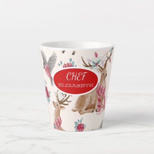 Tasse Latte Rennes, Oiseaux, Fleurs (Devant)