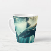 Tasse Latte Requin dans la mer bleue profonde & soleil (Angle gauche)