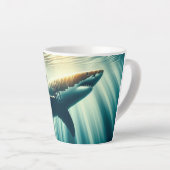 Tasse Latte Requin dans la mer bleue profonde & soleil (Angle droit)