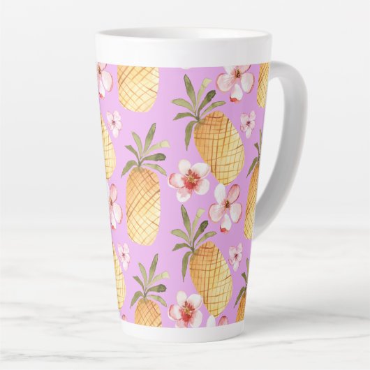 Tasse Latte Retro ananas tropical imprimé sur arrière - plan l (Angle droit)