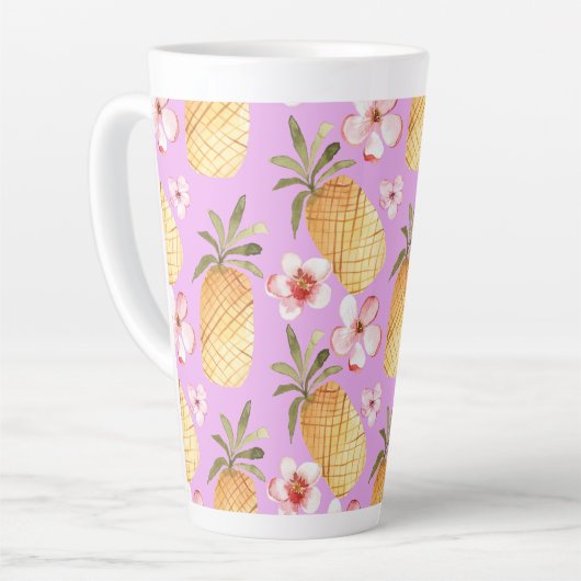 Tasse Latte Retro ananas tropical imprimé sur arrière - plan l (Angle gauche)