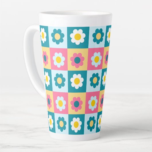 Tasse Latte Retro Cute colorful Pastel Flowers Pattern (Angle gauche)