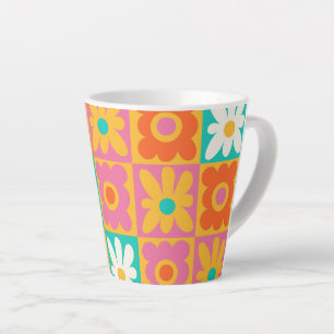 Tasse Latte Rétro floral à carreaux groovy des années 70 Color