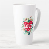 Tasse Latte Retro Floral Heart Love Red Valentine's Day (Angle droit)