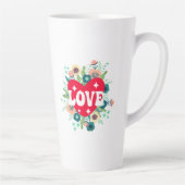 Tasse Latte Retro Floral Heart Love Red Valentine's Day (Droite)