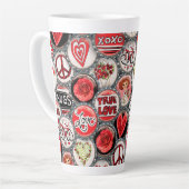 Tasse Latte Retro Red Floral Hearts Fille Rose Saint Valentin (Angle gauche)