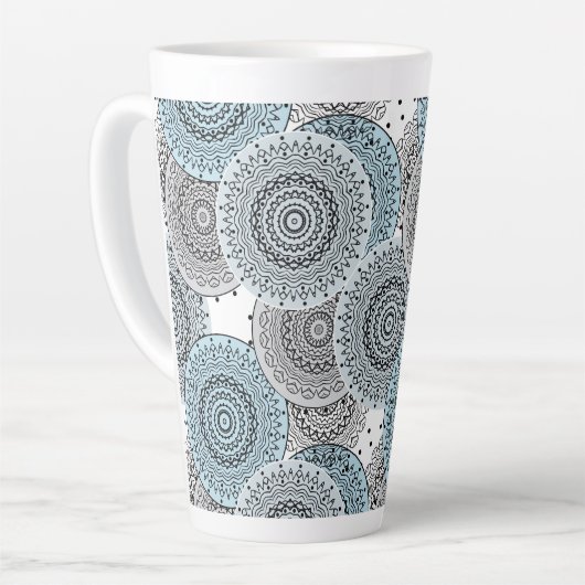 Tasse Latte Rétro, rétro motif, bleu et gris, élégant (Angle gauche)