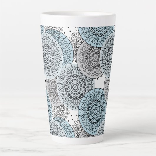 Tasse Latte Rétro, rétro motif, bleu et gris, élégant (Devant)