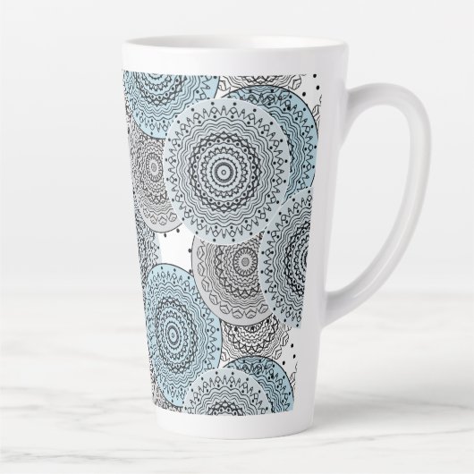Tasse Latte Rétro, rétro motif, bleu et gris, élégant (Droite)