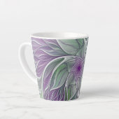 Tasse Latte Rêve de fleurs, Abstrait violet vert Fractal Art (Angle gauche)