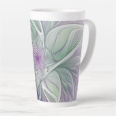 Tasse Latte Rêve de fleurs, Abstrait violet vert Fractal Art (Angle droit)