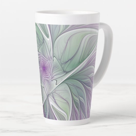 Tasse Latte Rêve de fleurs, Abstrait violet vert Fractal Art (Angle droit)
