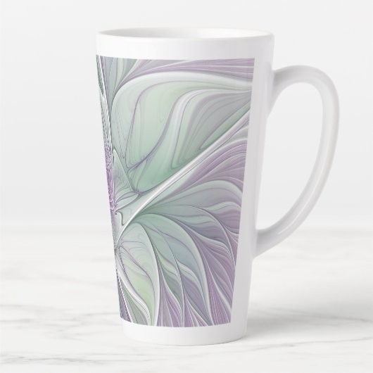 Tasse Latte Rêve de fleurs, Abstrait violet vert Fractal Art (Droite)