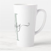Tasse Latte Rêve de positivité Gros Sage Green Monogramme init (Droite)