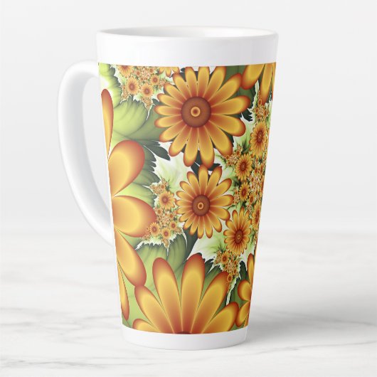Tasse Latte Rêve Floral, Art Fractal Moderne Abstrait Fleur (Angle gauche)