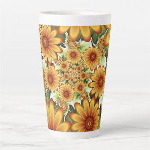 Tasse Latte Rêve Floral, Art Fractal Moderne Abstrait Fleur