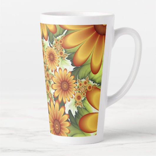Tasse Latte Rêve Floral, Art Fractal Moderne Abstrait Fleur (Droite)