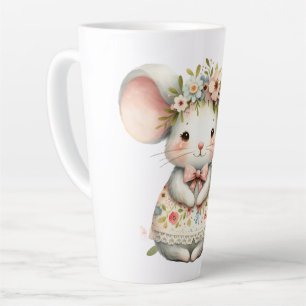 Tasse Latte Robe de souris florale mignonne Couronne de fleurs