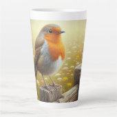 Tasse Latte Robin européen perché sur une clôture rustique (Devant)