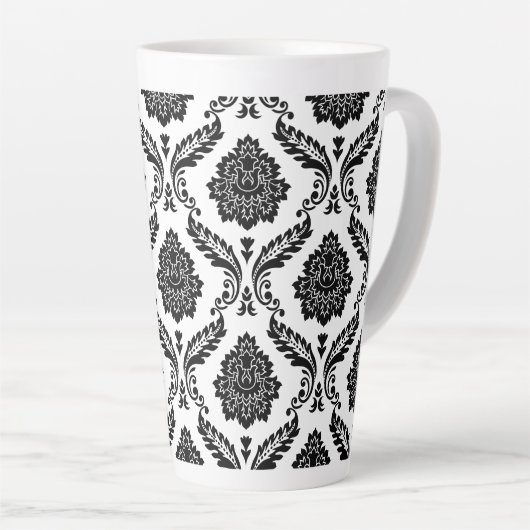 Tasse Latte Rococo Damask Big Pattern Black on White (Angle droit)