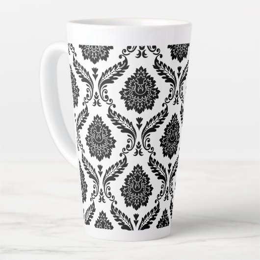 Tasse Latte Rococo Damask Big Pattern Black on White (Angle gauche)