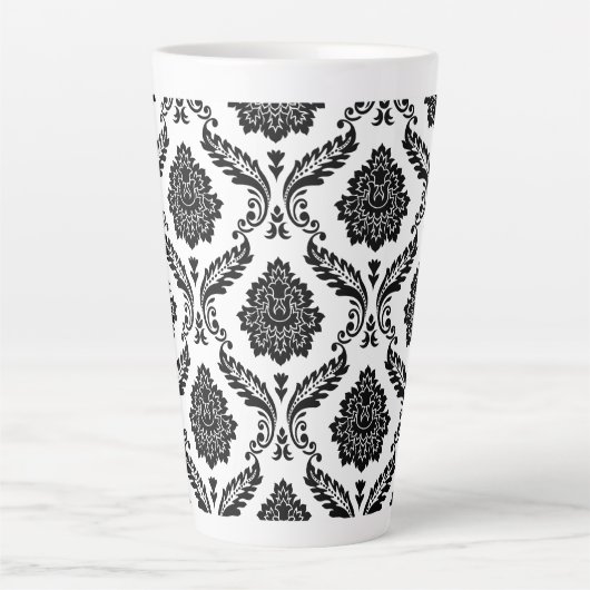 Tasse Latte Rococo Damask Big Pattern Black on White (Devant)