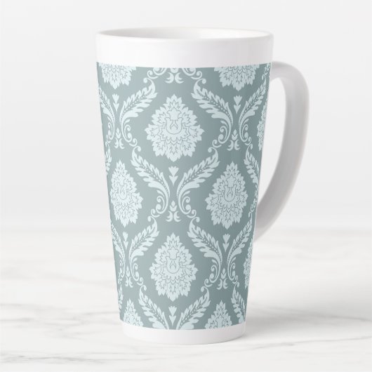 Tasse Latte Rococo Damask Big Pattern Duck Egg Blue+Teal (Angle droit)