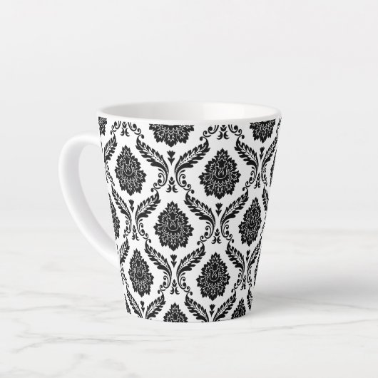 Tasse Latte Rococo Damask Pattern Black on White (Angle gauche)