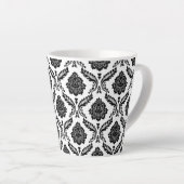 Tasse Latte Rococo Damask Pattern Black on White (Angle droit)