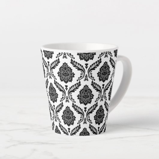 Tasse Latte Rococo Damask Pattern Black on White (Angle droit)