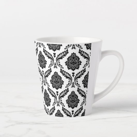 Tasse Latte Rococo Damask Pattern Black on White (Droite)