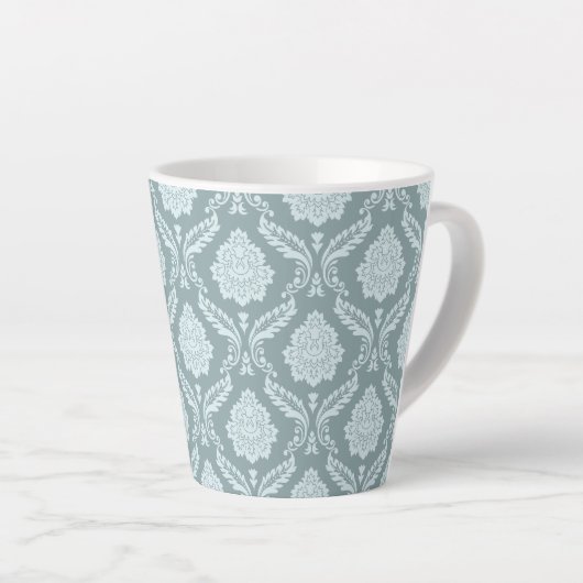 Tasse Latte Rococo Damask Pattern Duck Egg Blue+Teal (Angle droit)